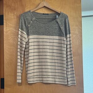 Pink Clover Gray and Cream Striped Long Sleeve Top